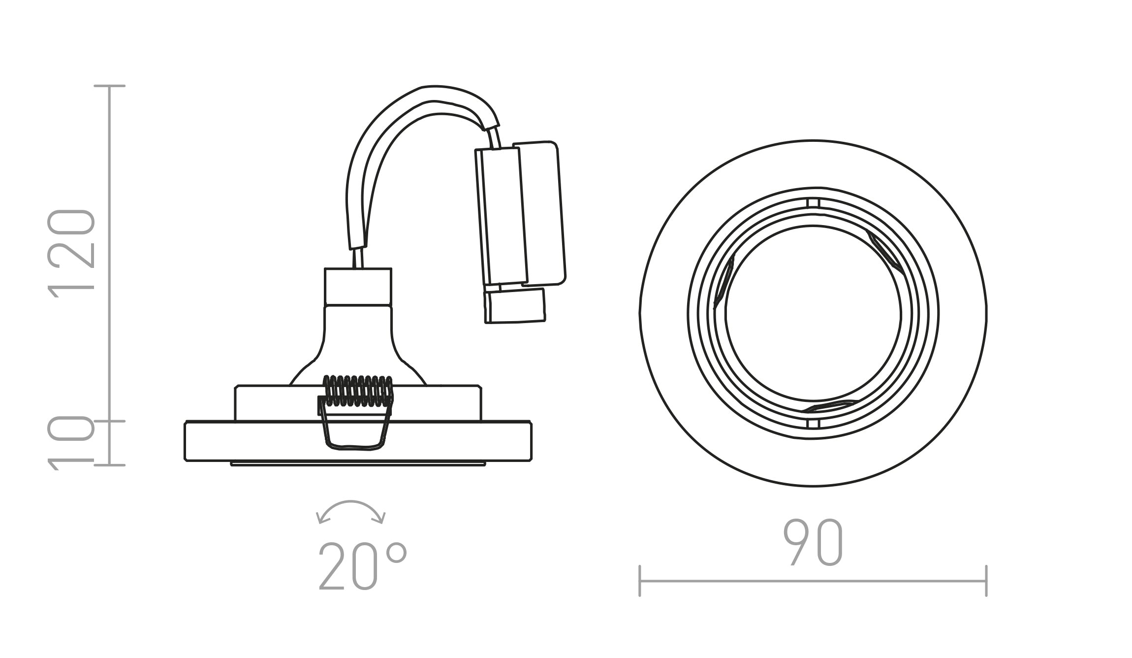 MIRROLA R infälld riktbar lampa - Product sketch
