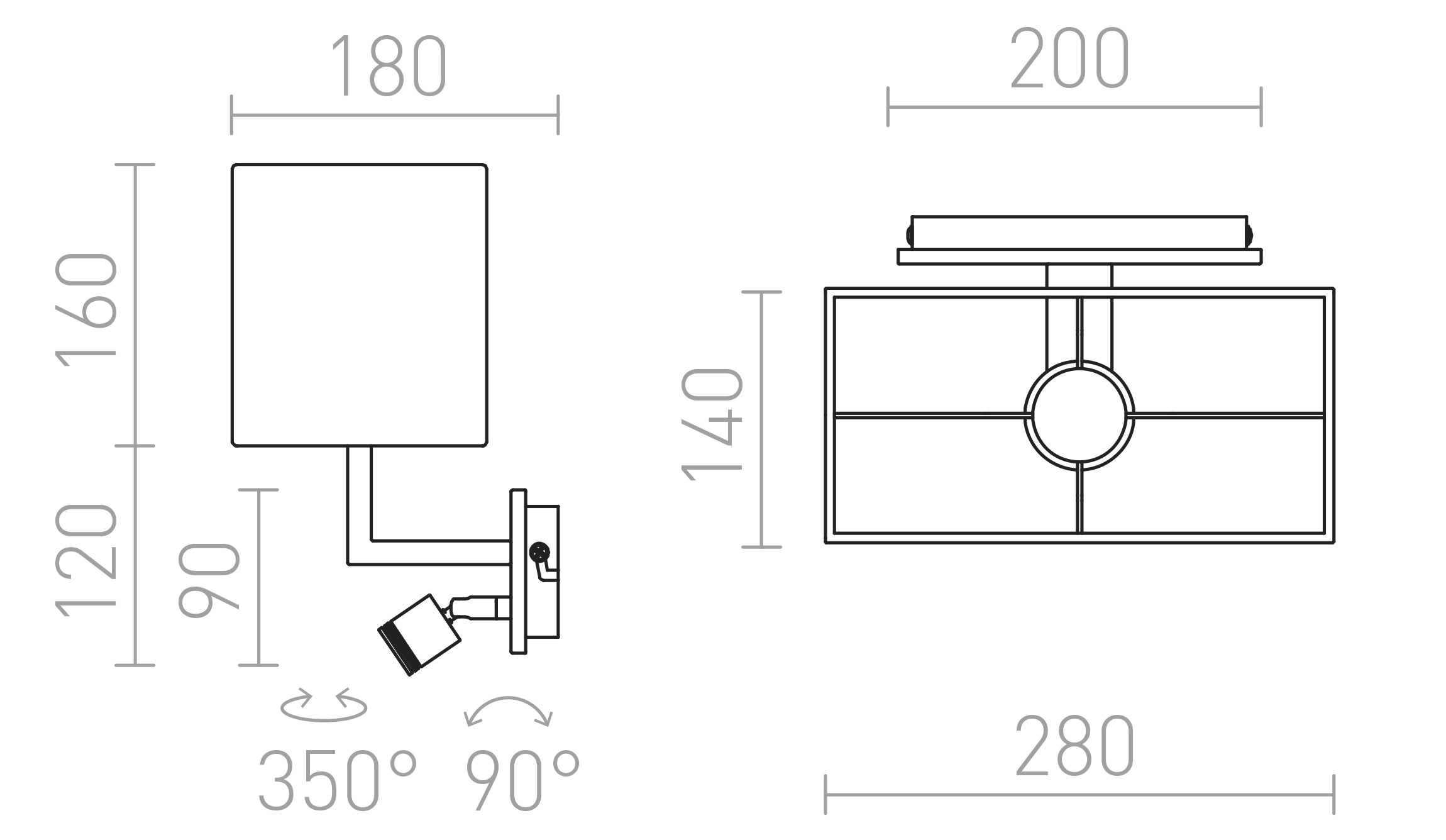 PLAZA da parete con faretto a LED - Product sketch