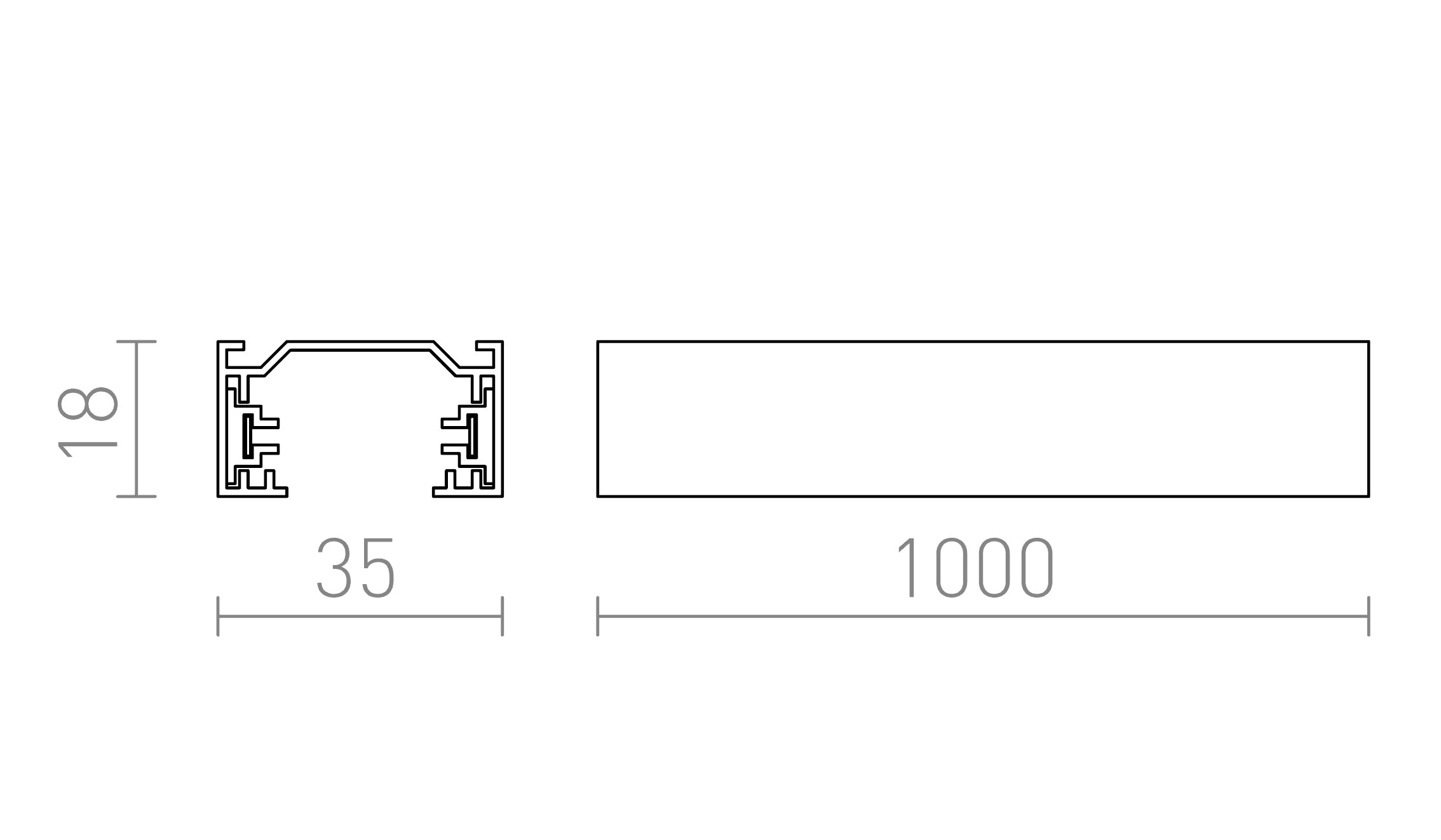 1F 1m Stromschiene lampe - Product sketch