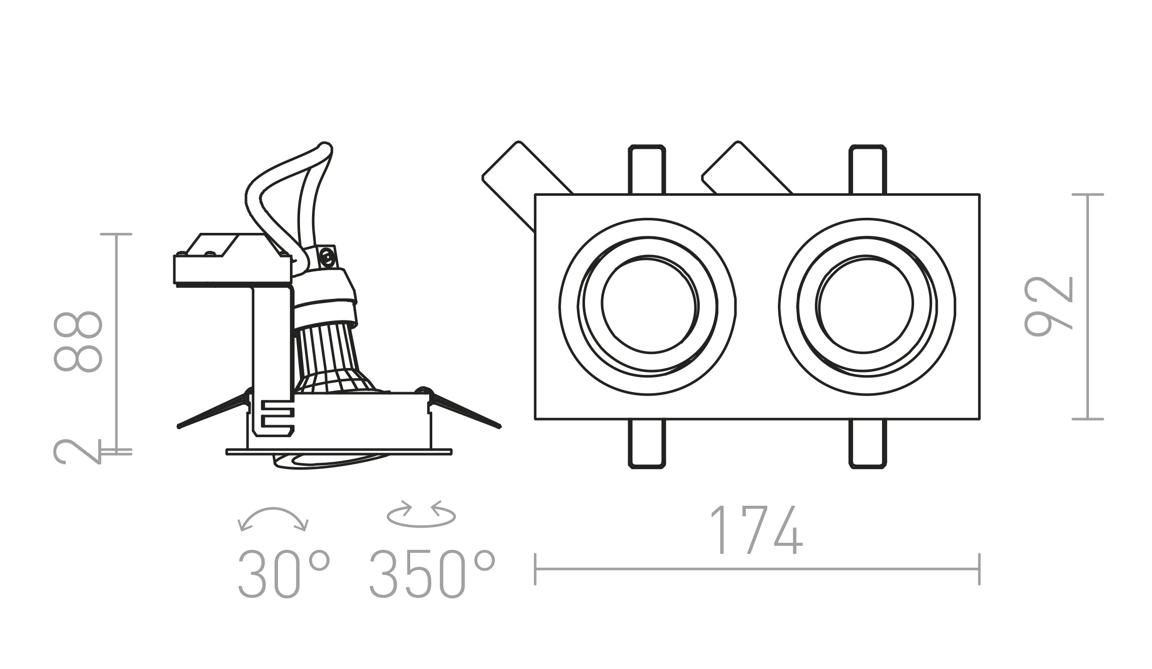 PASADENA GU10 SQ II încastrat lampă - Product sketch
