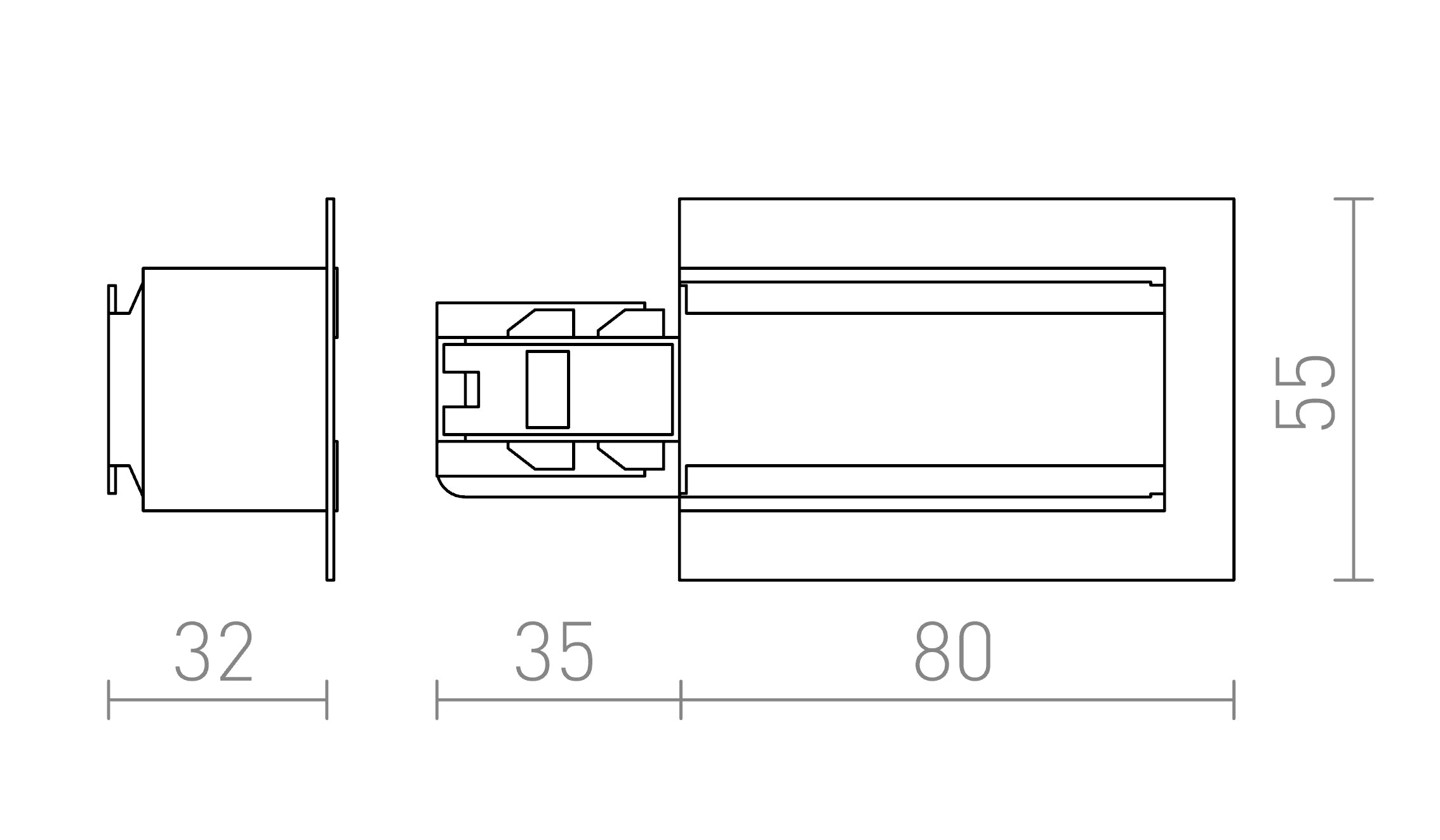EUTRAC napajanje za ugradnu stazu desno lampa - Product sketch