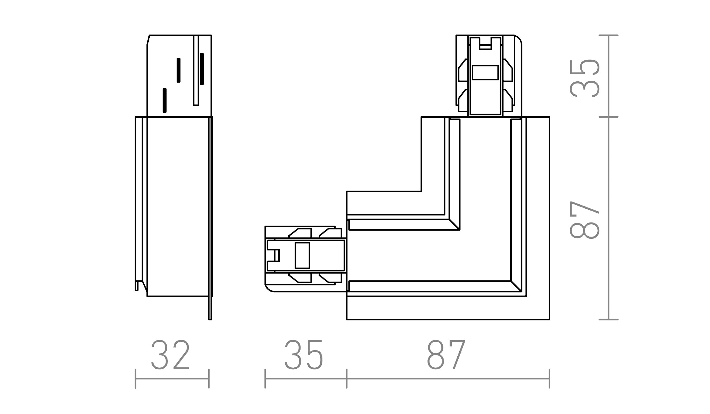 EUTRAC L liitin upotettuun 3-vaihekiskoon, sisäinen polariteetti - Product sketch