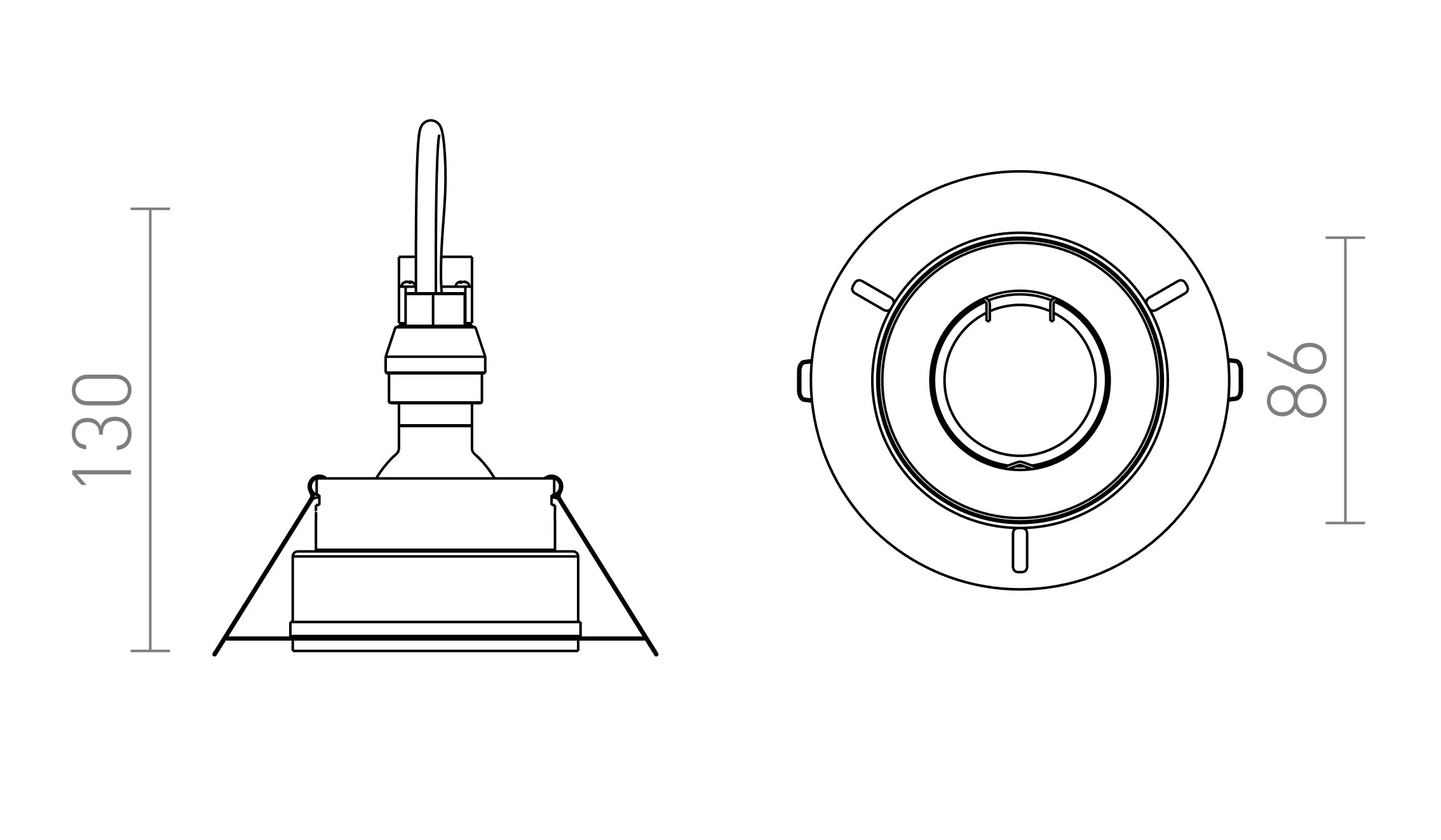 IPSO R niet verstelbare inbouwlamp lamp - Product sketch