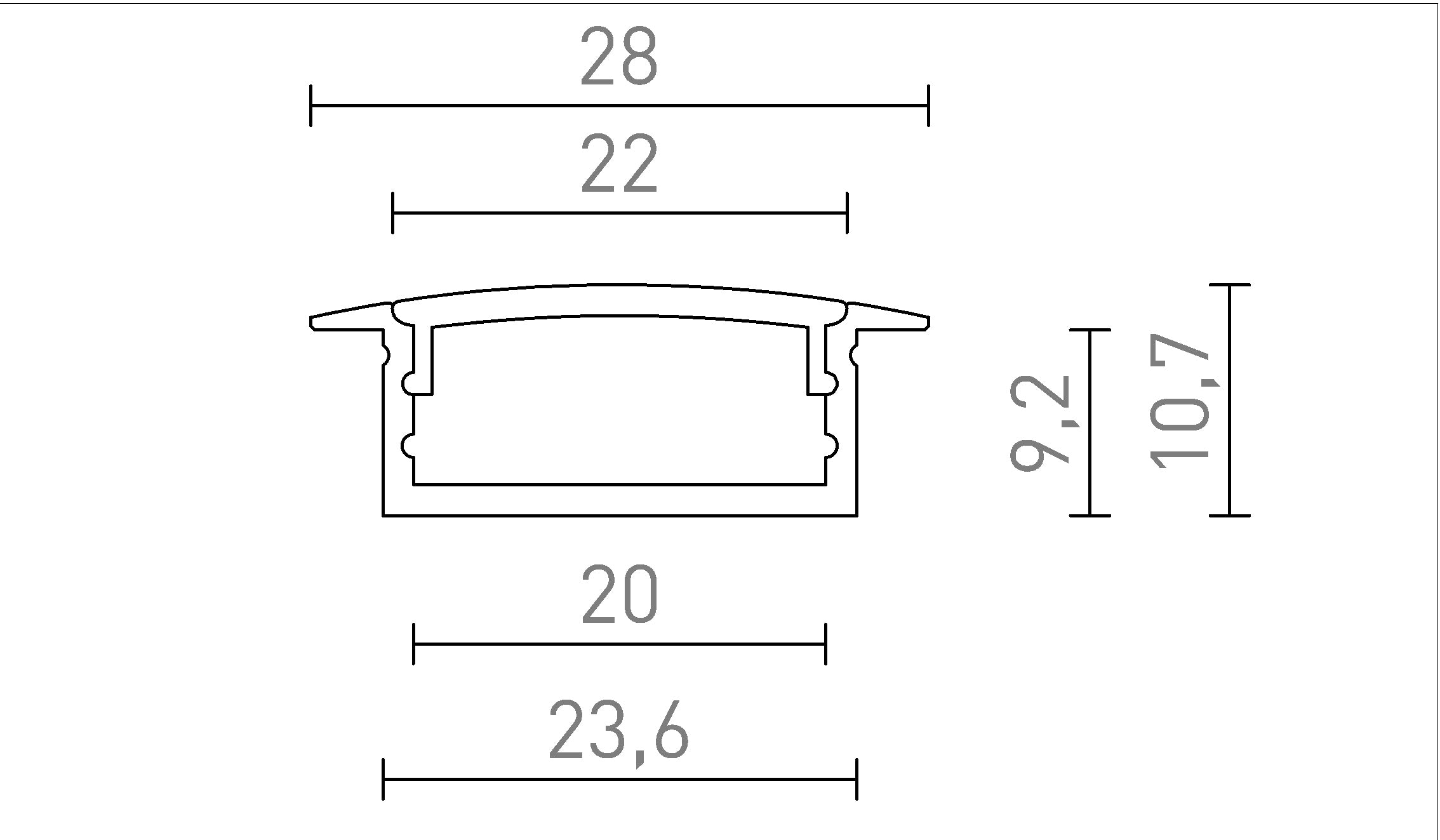 LED PROFILE A zápustný 1m - Product sketch