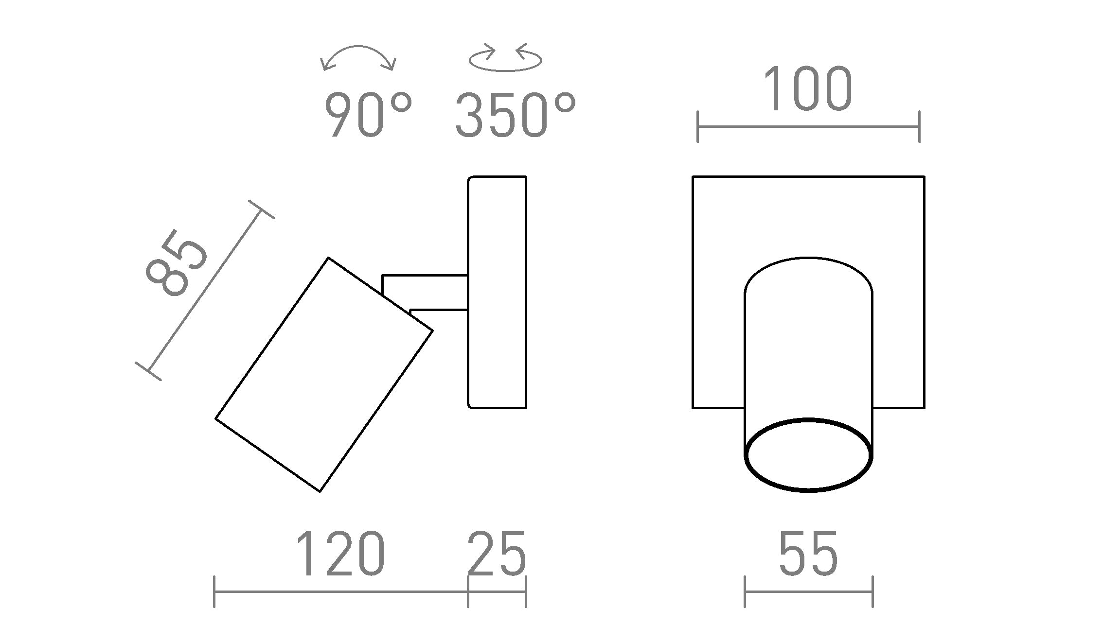 DUDE SQ montat pe suprafață lampă - Product sketch