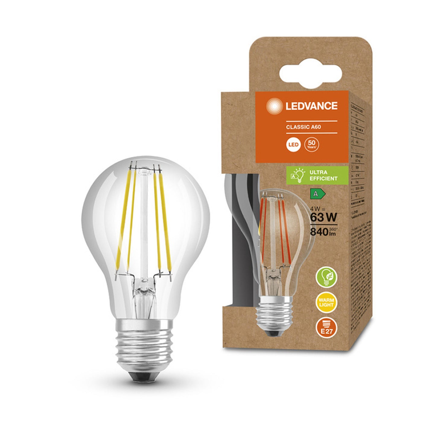RENDL light source OSRAM ULTRA ECONOMY 210lm/W Classic A clear 230V E27 LED EQ60 3000K G13947 3