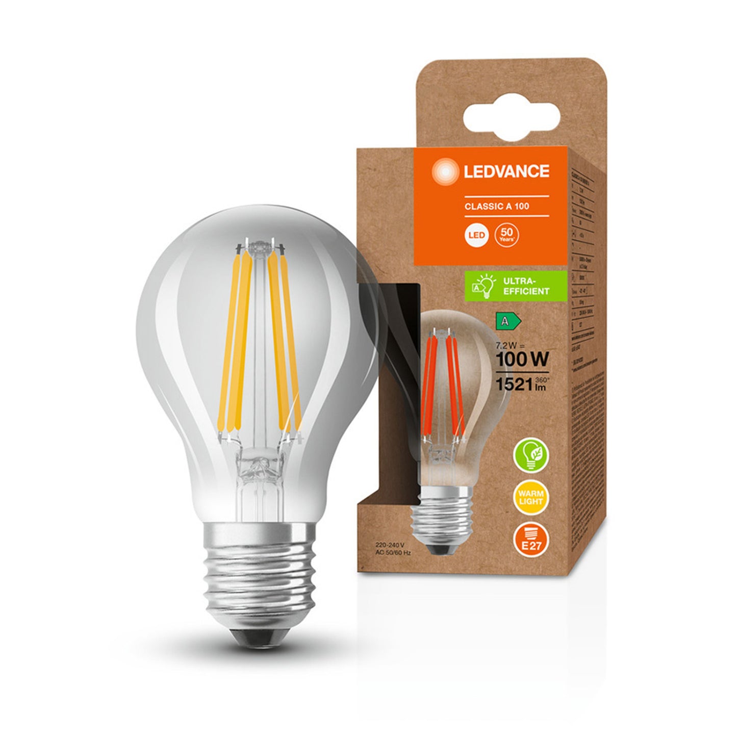 RENDL light source OSRAM ULTRA ECONOMY 210lm/W Classic A clear 230V E27 LED EQ100 3000K G13948 2