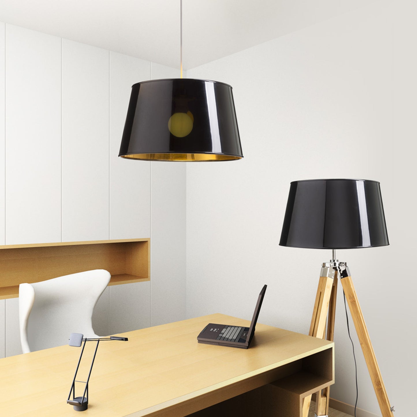 RENDL shades, shade bases, pendent sets RIDICK shade shiny black golden foil max. 20W R13344 3