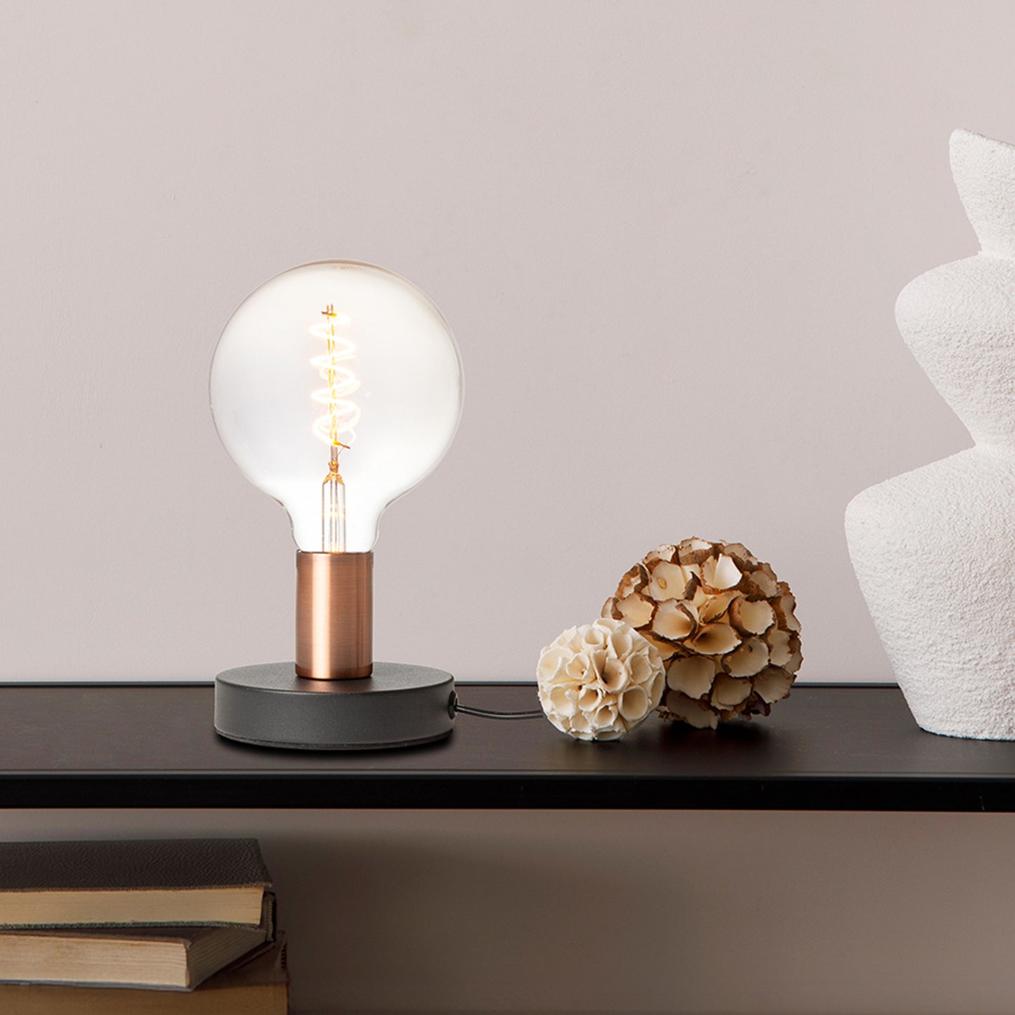 RENDL table lamp ALGOT table black brushed copper 230V LED E27 15W R13907 4