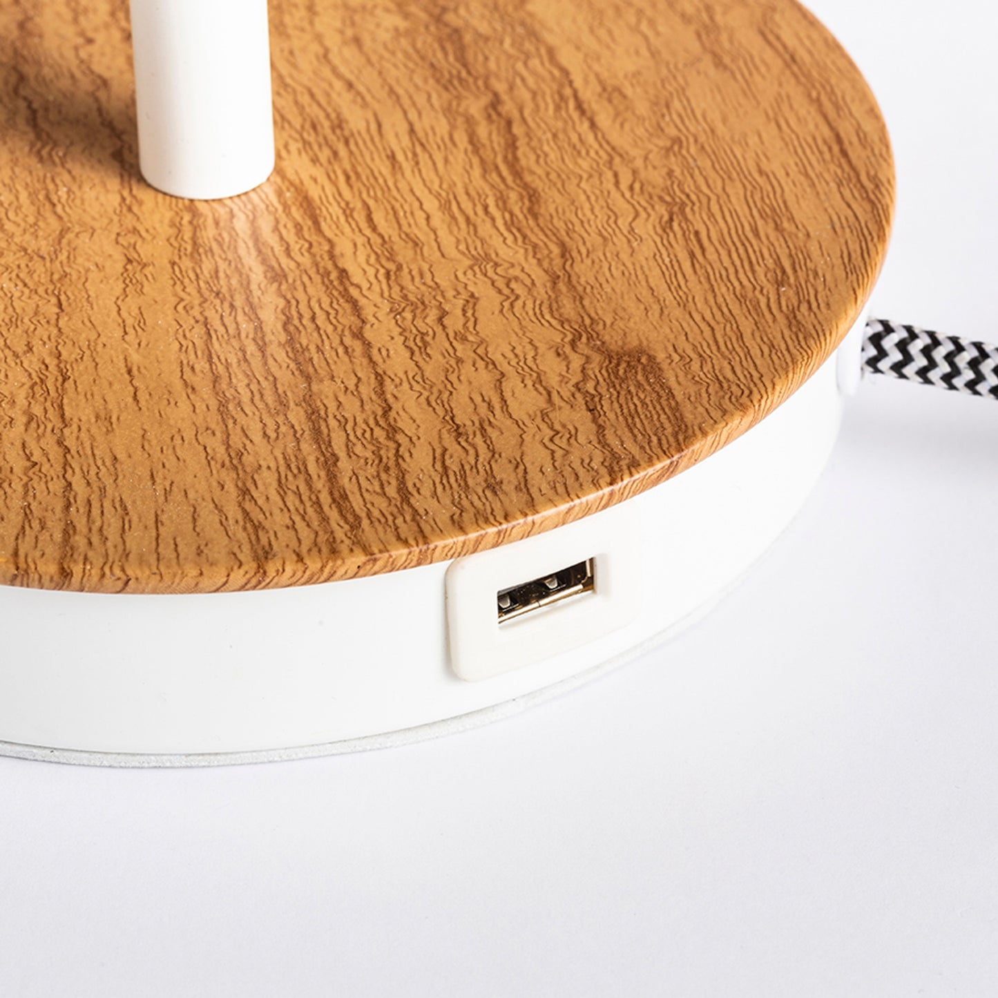 RENDL table lamp KEITH/AMBITUS 30 table with USB Polycotton white/beech 230V LED E27 15W R14039 3
