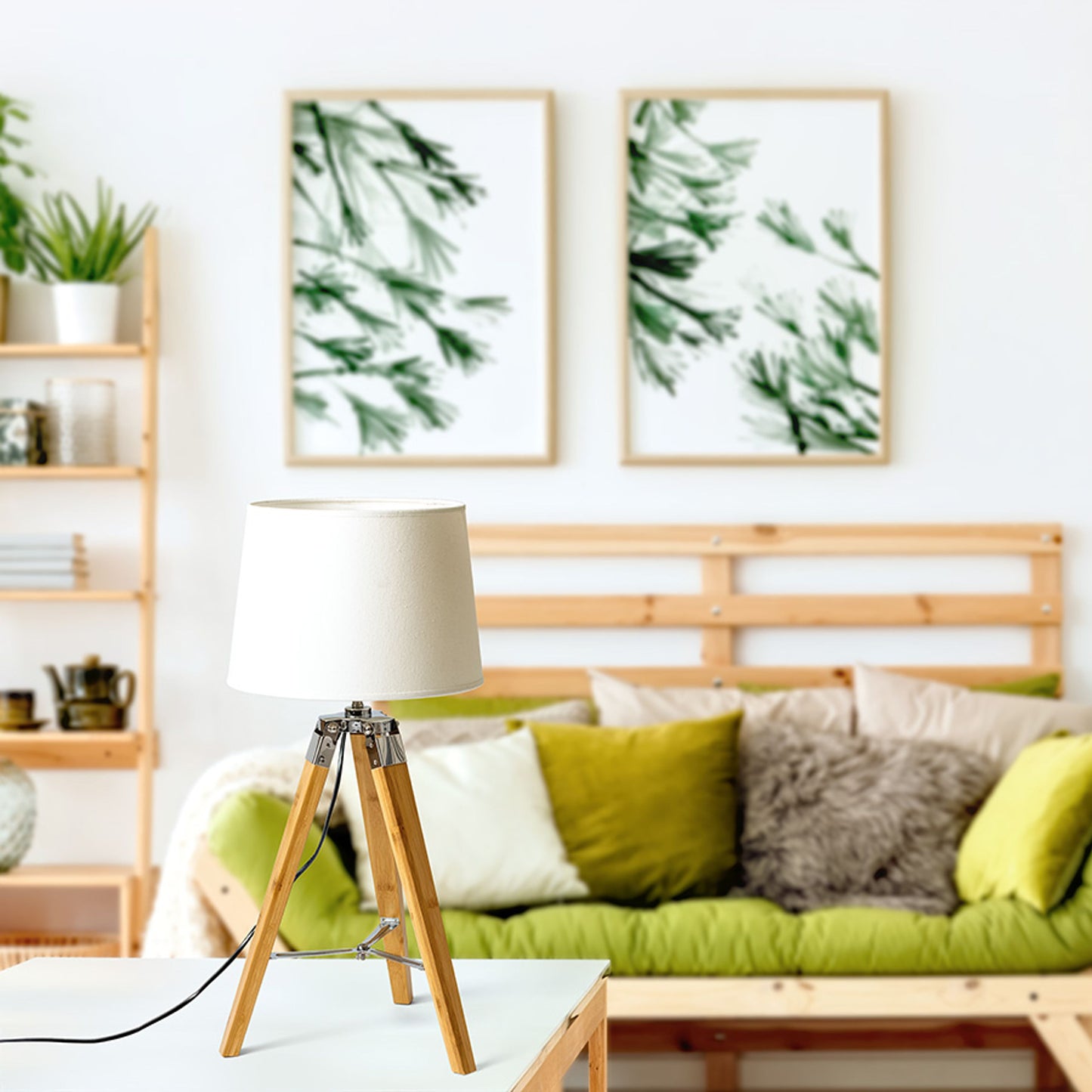 RENDL table lamp ALVIS/AMBITUS 30 table Polycotton white/bamboo 230V LED E27 15W R14041 3