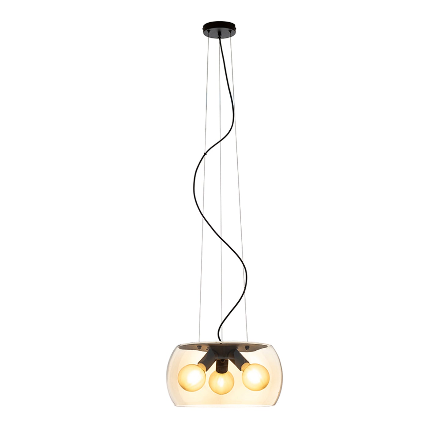 RENDL pendant lamp AMANDA pendant matte black amber-colored glass 230V LED E27 3x15W R14135 2