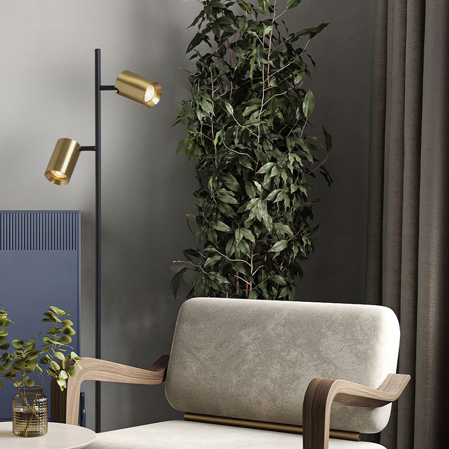 RENDL floor lamp FLYNN II floor black/brushed brass 230V LED GU10 2x9W R14267 3