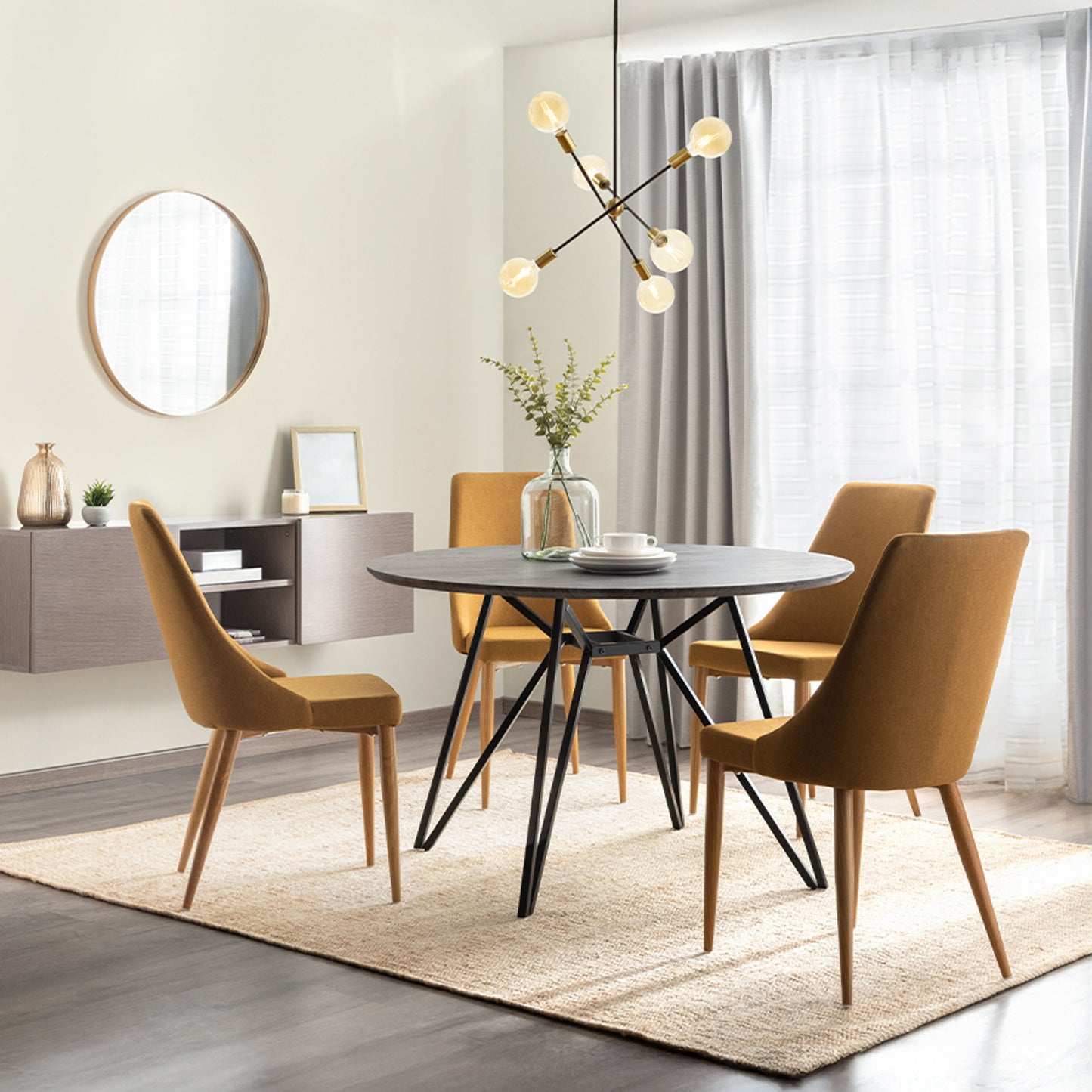 RENDL pendant lamp ARTEMIA 6 on a pole black brushed brass 230V LED E27 6x15W R14398 3