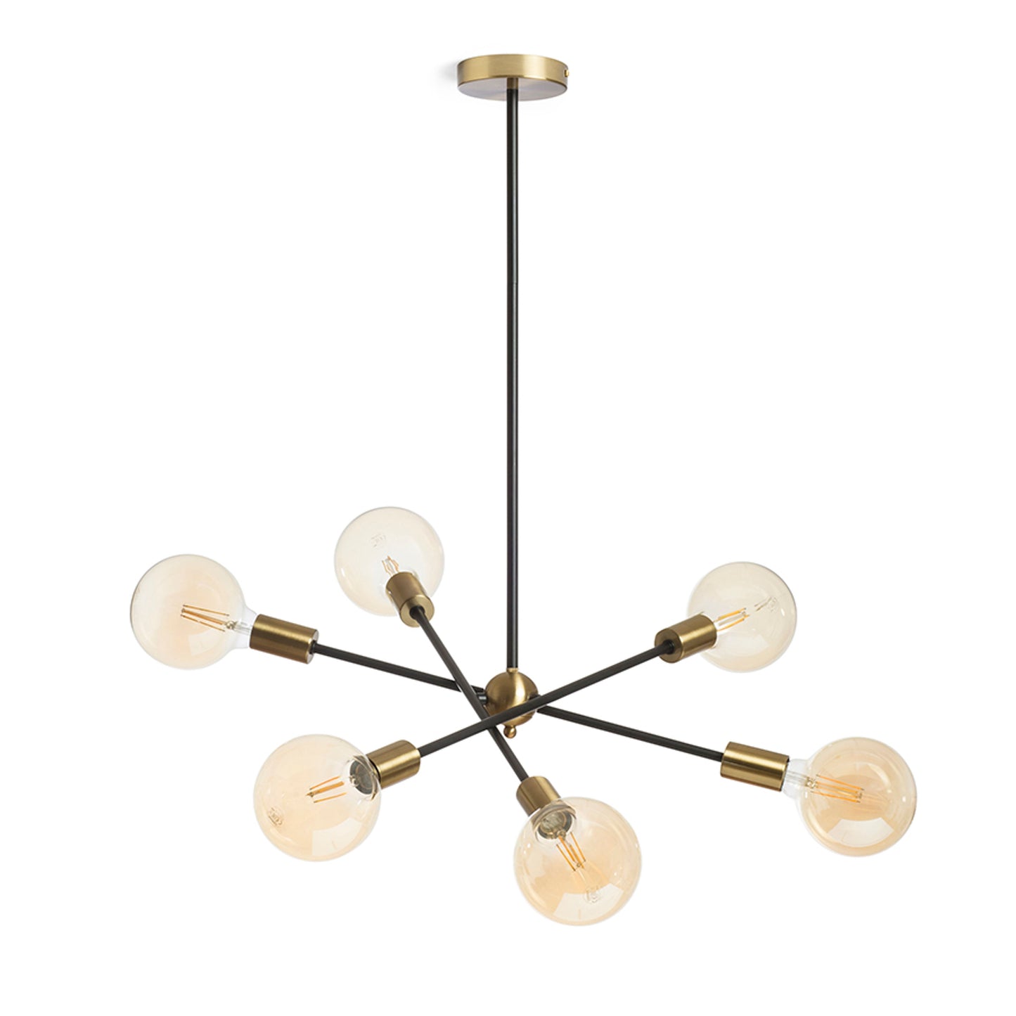 RENDL pendant lamp ARTEMIA 6 on a pole black brushed brass 230V LED E27 6x15W R14398 9