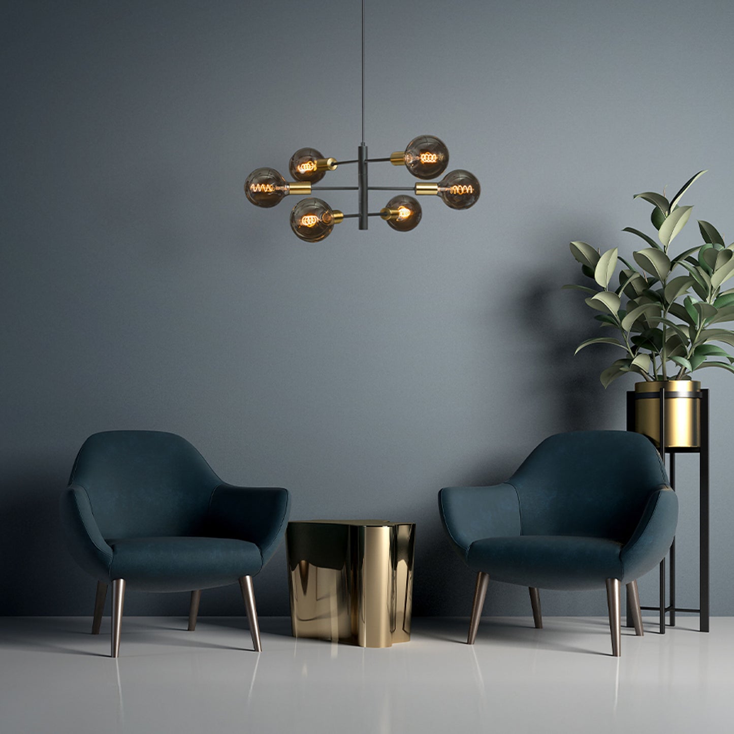 RENDL pendant lamp ARTEMIA 6 pendant black brushed brass 230V LED E27 6x15W R14399 5