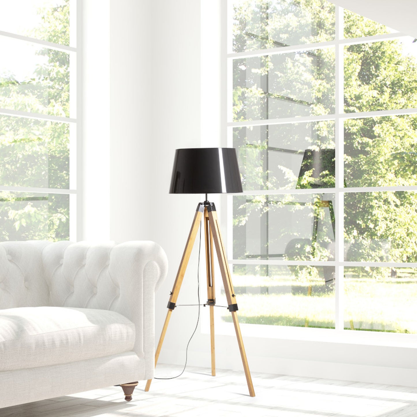 RENDL shades, shade bases, pendent sets ALVIS floor base bamboo/black 230V LED E27 15W R14496 4