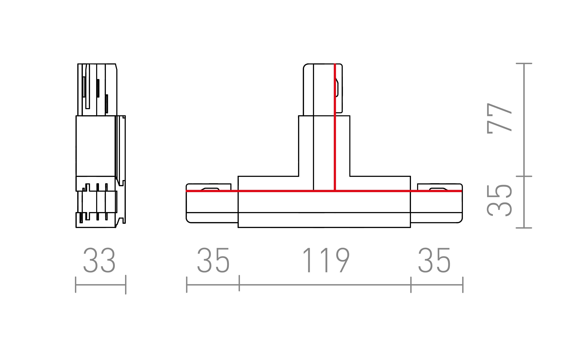 EUTRAC T Verbinder / links - Product sketch