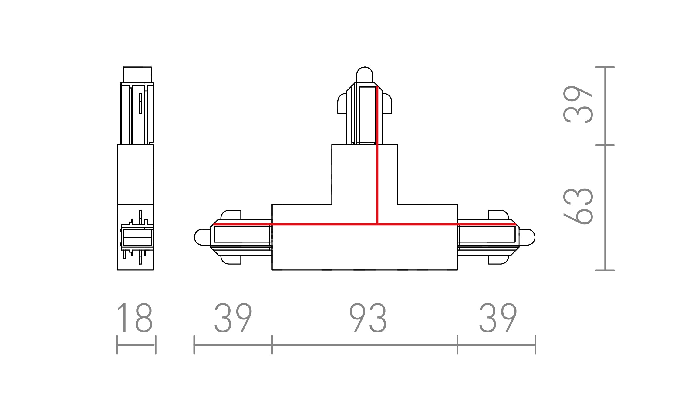 T VERBINDER FÜR 1-PHASE-STROMSCHIENE RECHTS - Product sketch
