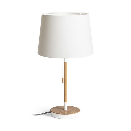 RENDL table lamp KEITH/AMBITUS 30 table with USB  Polycotton white/beech 230V LED E27 15W R14039 1